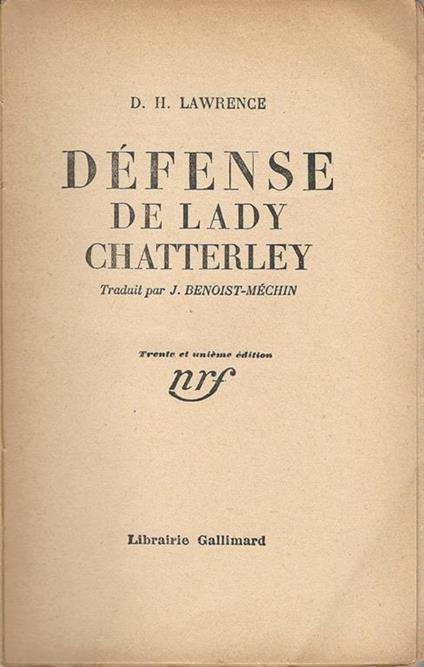 Défense de Lady Chatterley - David Herbert Lawrence - copertina