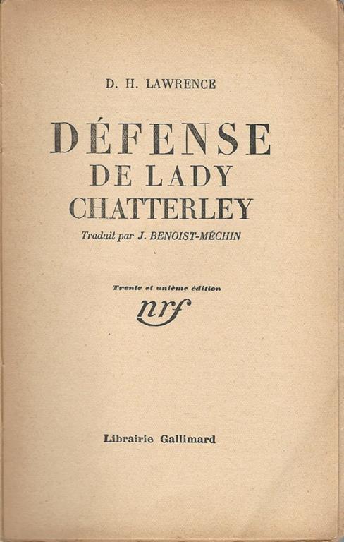 Défense de Lady Chatterley - David Herbert Lawrence - copertina