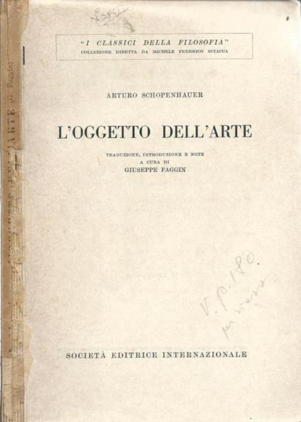 L' oggetto dell'arte. Il mondo come volontà e rappresentazione-Vol.I, Libro III \Il mondo come rappresentazione-seconda considerazione\"" - Arthur Schopenhauer - copertina