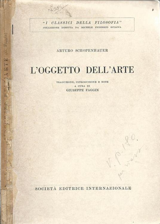 L' oggetto dell'arte. Il mondo come volontà e rappresentazione-Vol.I, Libro III \Il mondo come rappresentazione-seconda considerazione\"" - Arthur Schopenhauer - copertina
