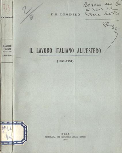 Il lavoro italiano all' estero. ( 1950 - 1953 ) - copertina