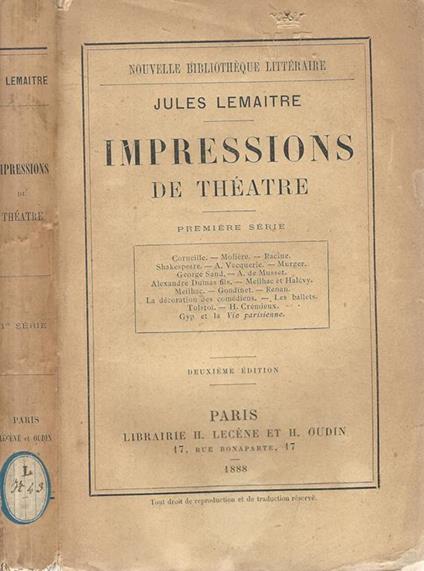 Impressions de théatre. Première série - Jules Lemaître - copertina