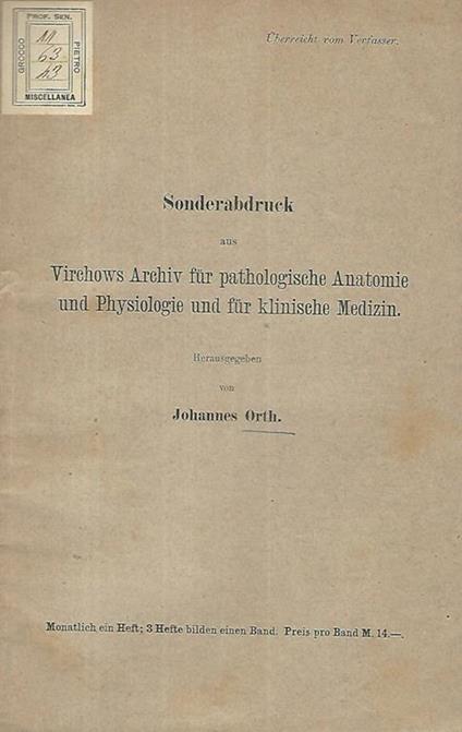 Sonderabdruck aus Virchows Archiv fur pathologische Anatomie und Physiologie und fur klinische Medizin - copertina