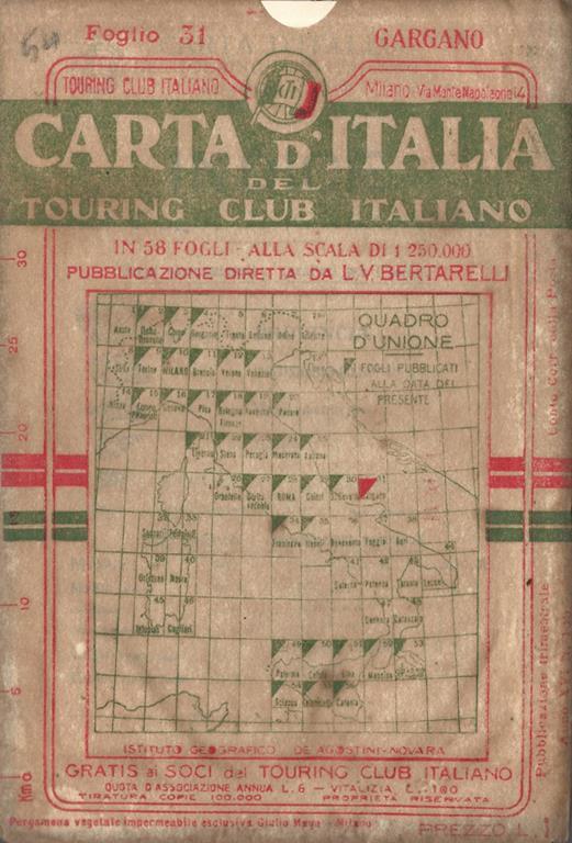 Carta d'Italia. Foglio 31. Gargano - Luigi V. Bertarelli - copertina