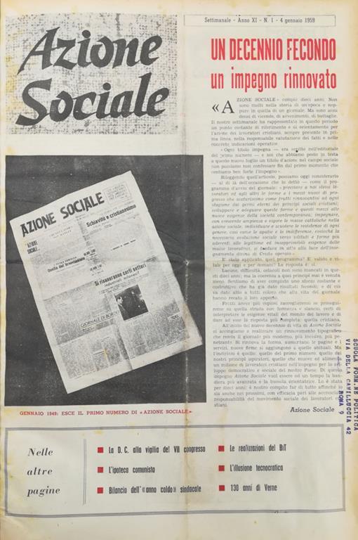 Azione sociale (dal n°1 al n°52) del 1959 - copertina
