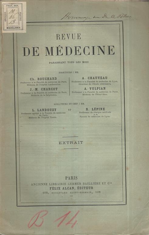 Contribution à l'étude des Névrites périphériques chez les Tabétiques. Extrait de la Revue de Médecine - copertina