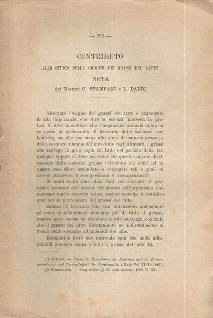 Contributo allo studio della origine dei grassi del latte - copertina