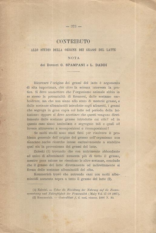 Contributo allo studio della origine dei grassi del latte - copertina