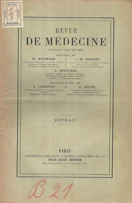 Note sur les Attaques de tremblement chez les épileptiques. Extrait de la Revue de Médecine - copertina