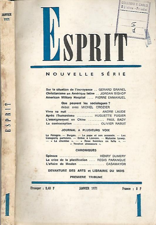 Esprit. Nouvelle Série - N. 1, Janvier 1971 - copertina