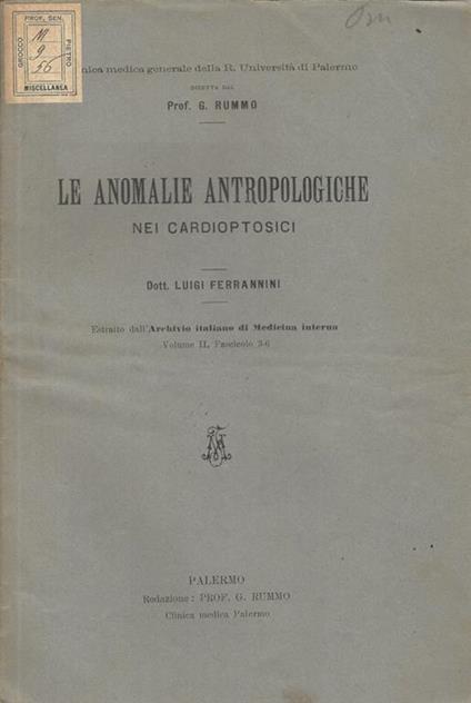 Le anomalie antropologiche nei cardioptosici - Luigi Ferrannini - copertina