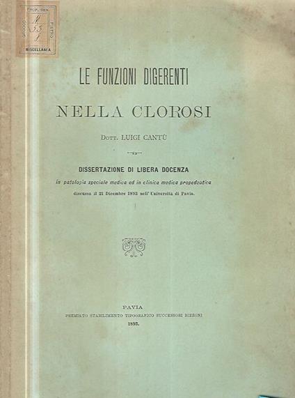 Le funzioni digerenti nella clorosi - Luigi Cantù - copertina