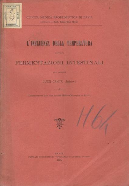 L' influenza della temperatura sulle fermentazioni intestinali - Luigi Cantù - copertina