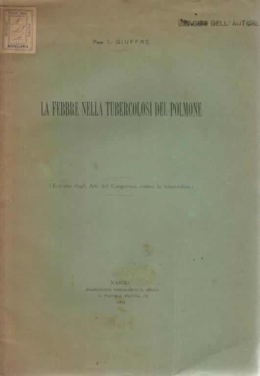 La febbre nella tubercolosi del polmone - L. Giuffrè - copertina