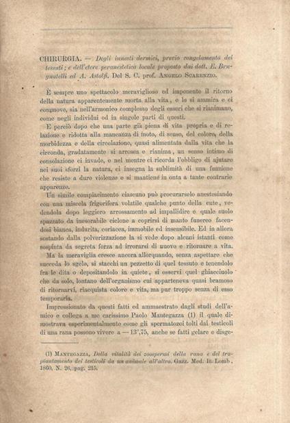 Chirurgia. Degli innesti dermici, previo congelamento dei tessuti e dell'etere peranestetico locale proposto dai dott. E. Brugnatelli ed A. Astolfi - Angelo Scarenzio - copertina