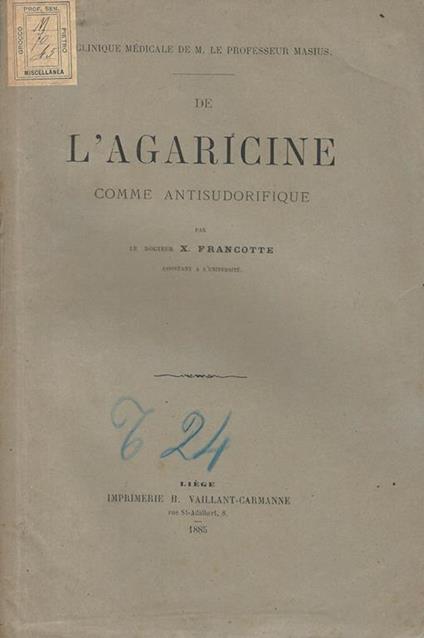 De l'agaricine comme antisudorifique - X. Francotte - copertina
