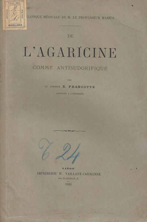 De l'agaricine comme antisudorifique - X. Francotte - copertina