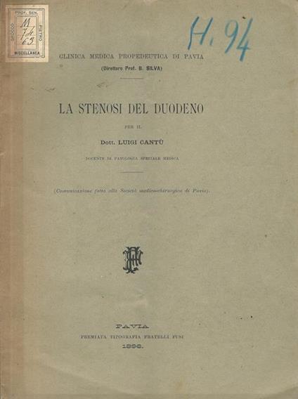 La stenosi del duodeno - Luigi Cantù - copertina