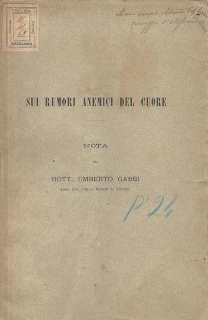 Sui rumori anemici del cuore. Nota - Umberto Gabbi - copertina