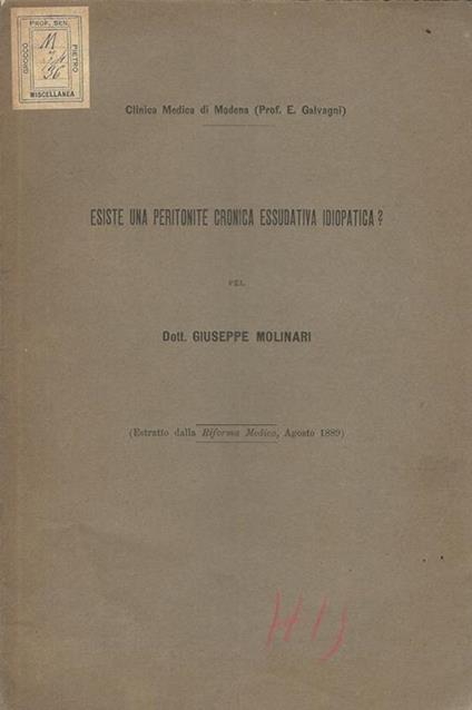 Esiste una peritonite cronica essudativa idiopatica? - Giuseppe Molinari - copertina