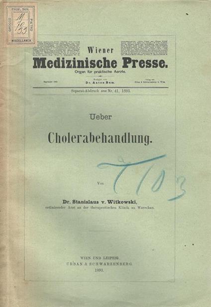 Ueber Cholerabehandlung - Stanislaus V. Witkowski - copertina