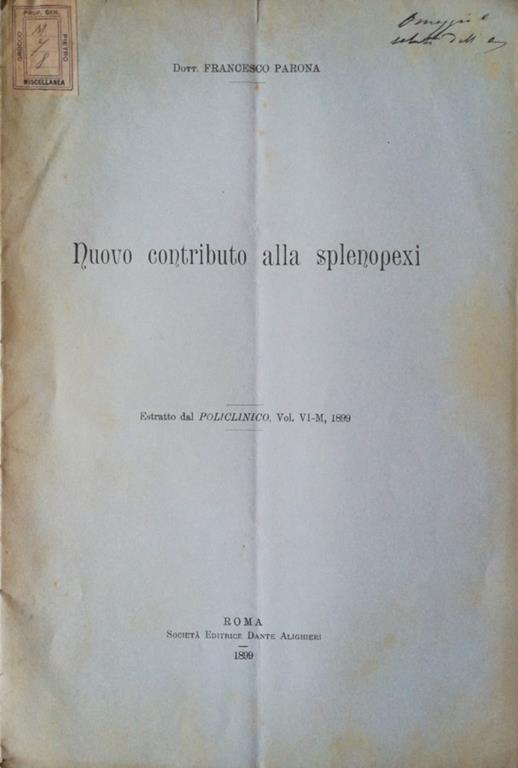 Nuovo contributo alla splenopexi - Francesco Parona - copertina