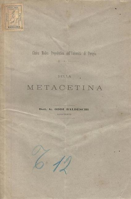 Della Metacetina - Oddi Baldeschi - copertina