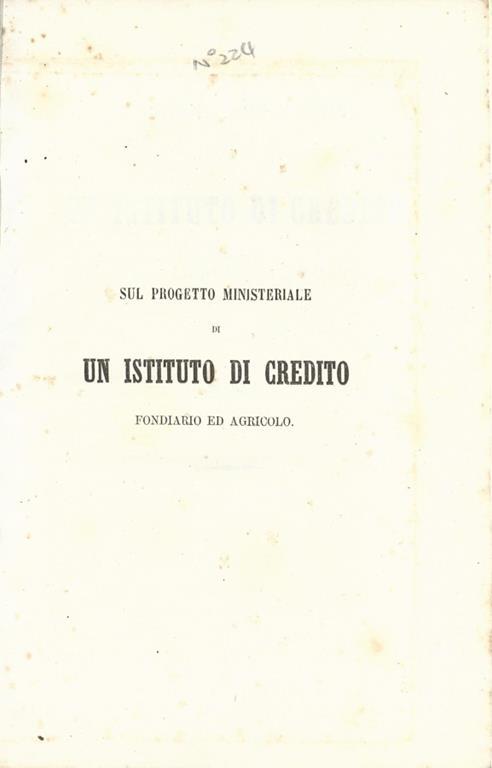 Sul progetto ministeriale di un Istituto di Credito Fondiario ed Agricolo. Osservazioni - G. C. - copertina