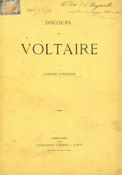 Discours sur Voltaire - Ludovic Cobianchi - copertina