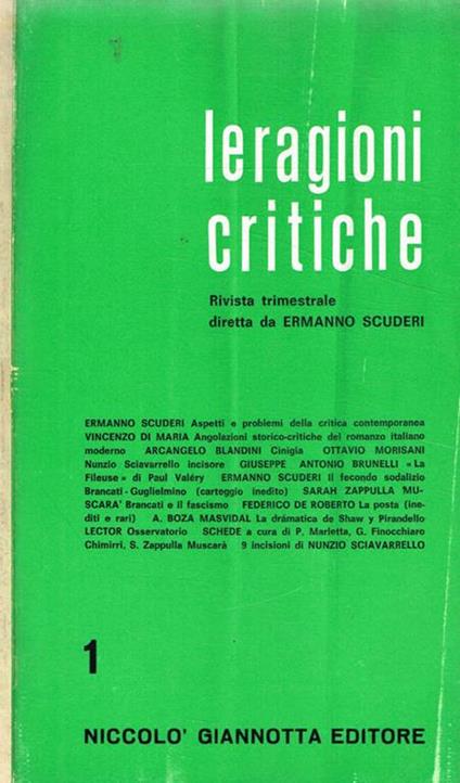 Le ragioni critiche. Rivista trimestrale n.1 - Ermanno Scuderi - copertina