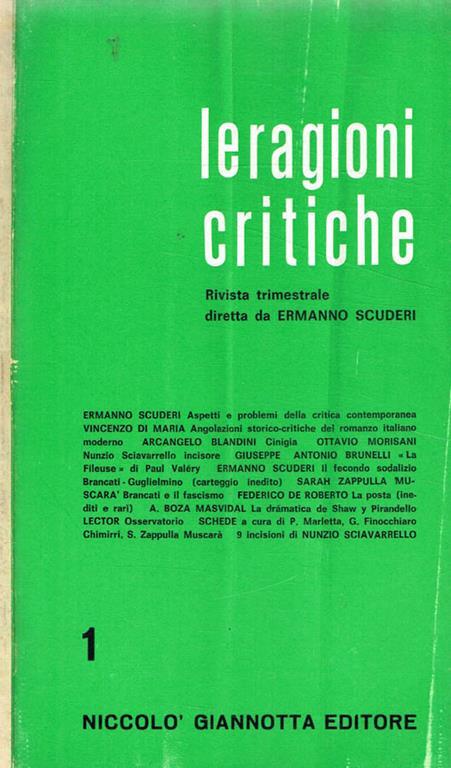 Le ragioni critiche. Rivista trimestrale n.1 - Ermanno Scuderi - copertina