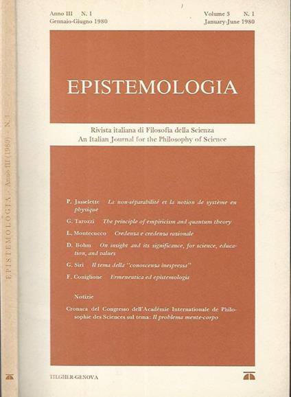 Epistemologia anno III- num. 1 - copertina