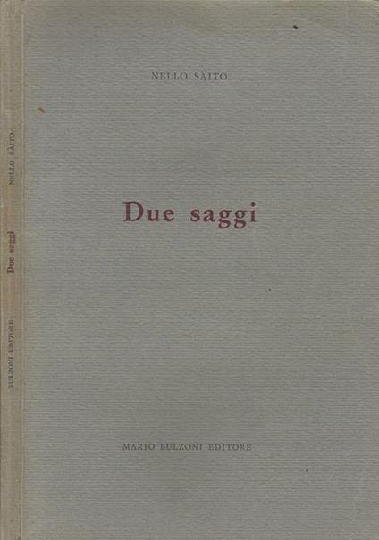 Due saggi - Nello Saito - copertina