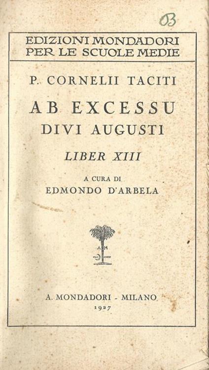 Ab Excessu Divi Augusti. Liber XIII - copertina