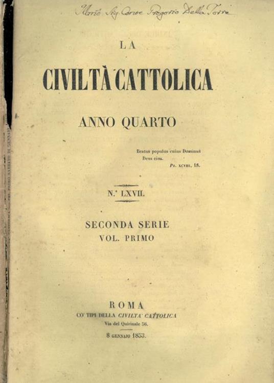 La Civiltà Cattolica 1853 - copertina