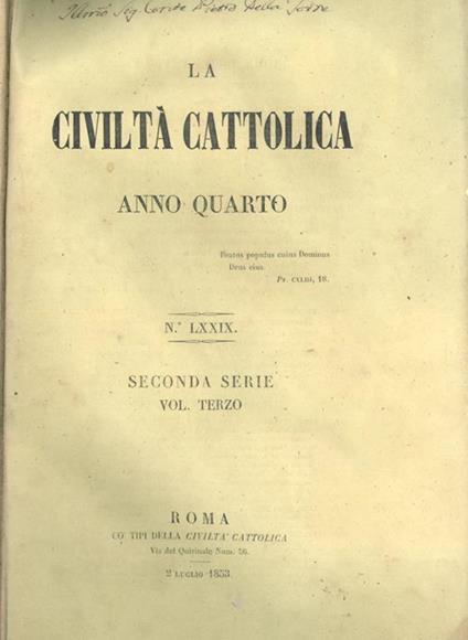 La Civiltà Cattolica 1853 - copertina