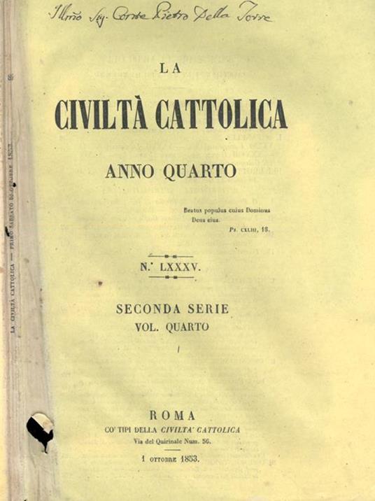 La Civiltà Cattolica 1853 - copertina