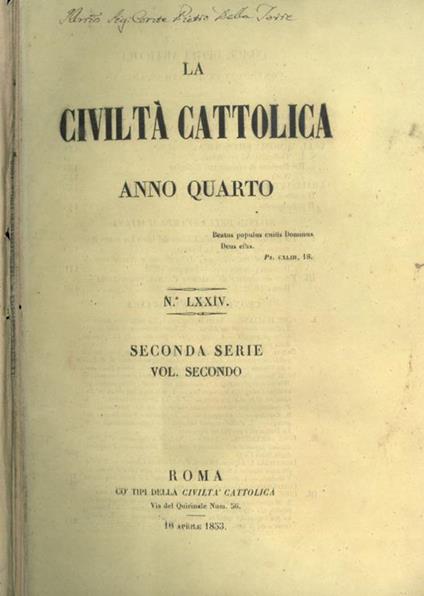 La Civiltà Cattolica 1853 - copertina