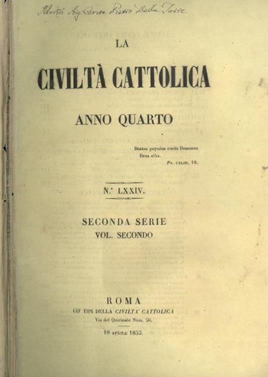 La Civiltà Cattolica 1853 - copertina