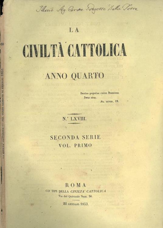 La Civiltà Cattolica 1853 - copertina