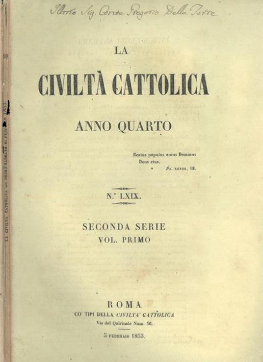 La Civiltà Cattolica 1853 - copertina