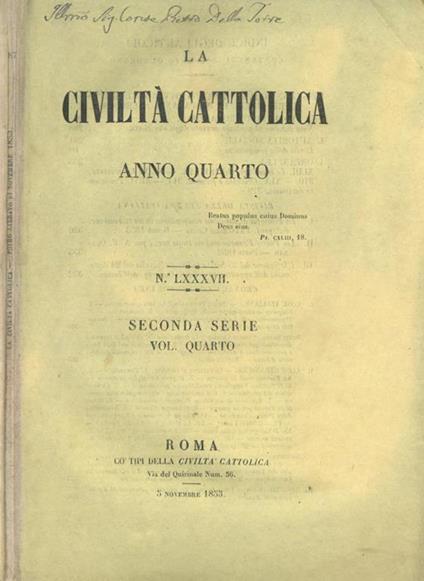 La Civiltà Cattolica 1853 - copertina