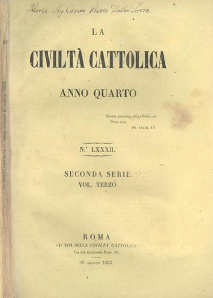 La Civiltà Cattolica 1853 - copertina