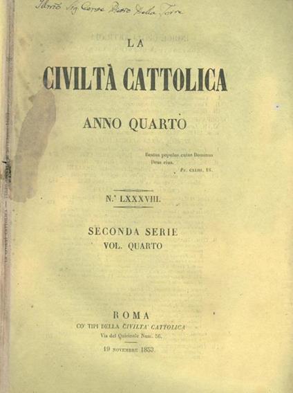 La Civiltà Cattolica 1853 - copertina