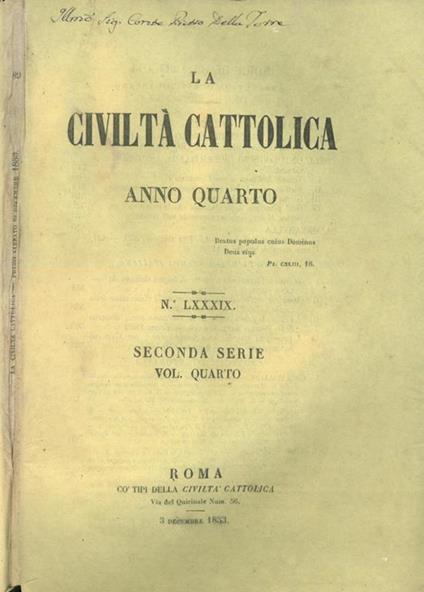 La Civiltà Cattolica 1853 - copertina