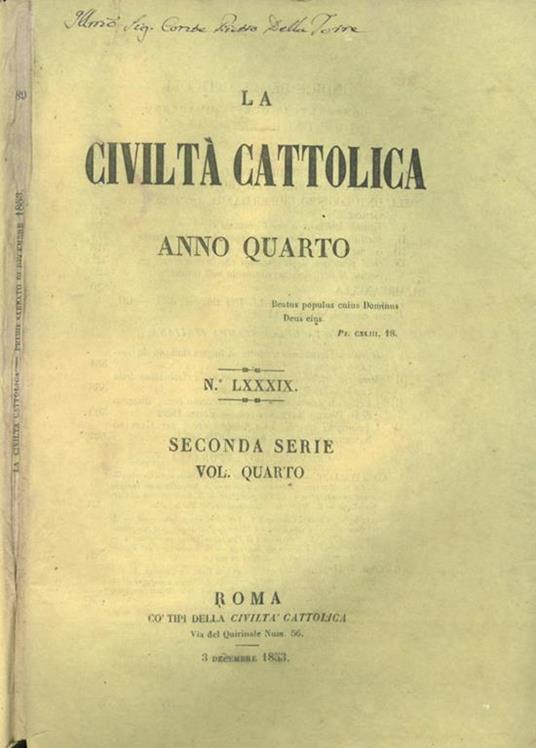 La Civiltà Cattolica 1853 - copertina