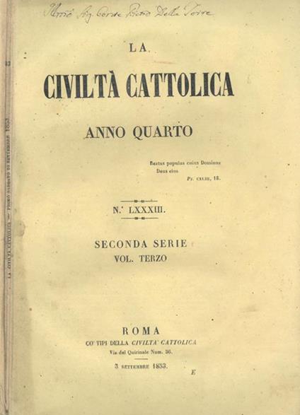La Civiltà Cattolica 1853 - copertina