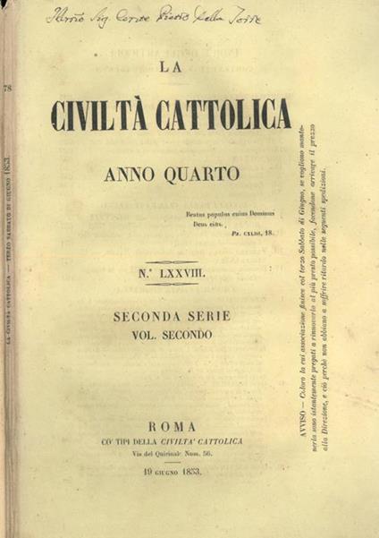 La Civiltà Cattolica 1853 - copertina