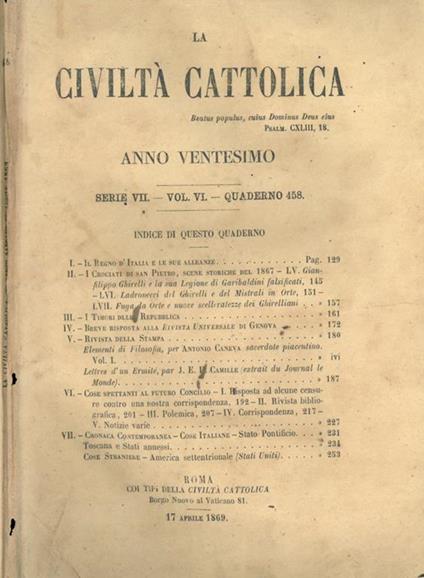 La Civiltà Cattolica 1869 - copertina