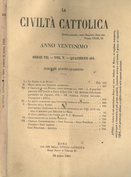 La Civiltà Cattolica 1869 - copertina